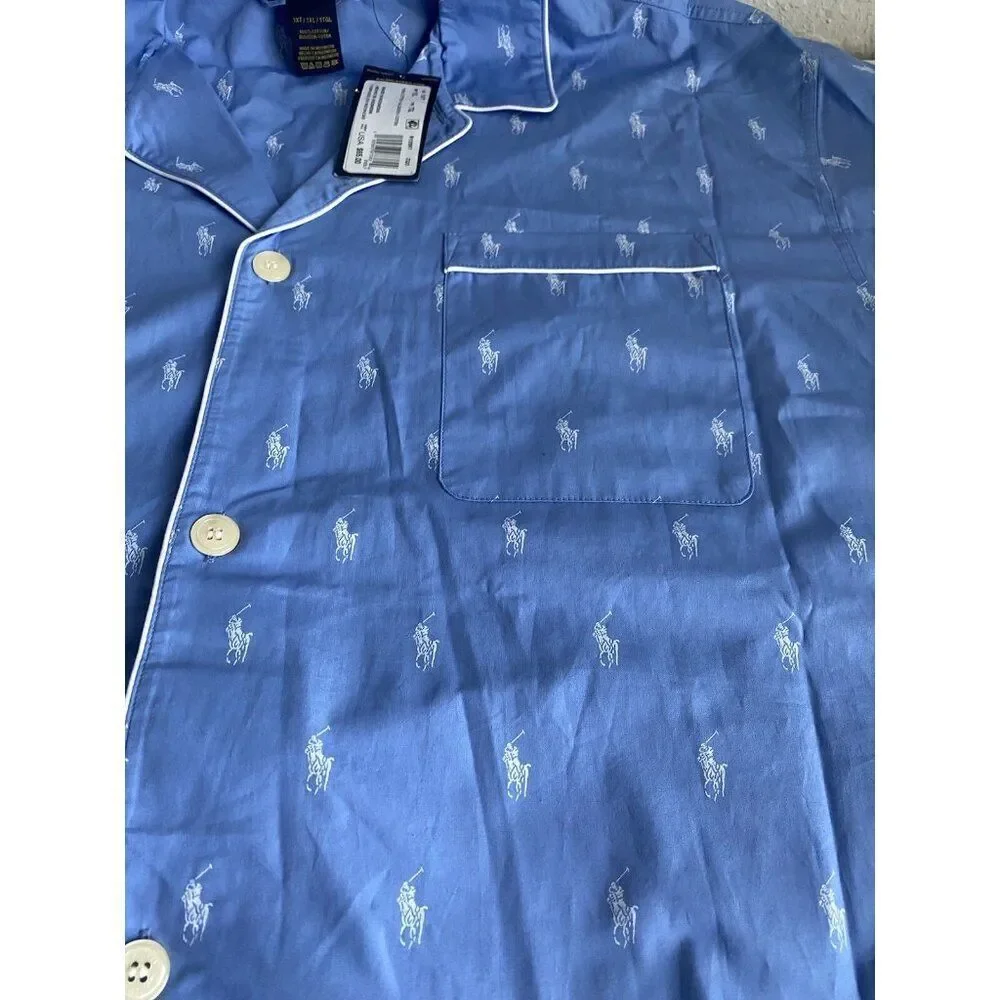 Men's Sz 1XT Tall Polo Ralph Lauren Sleep Night Shirt‎ PJ Logo Collared Blue NEW